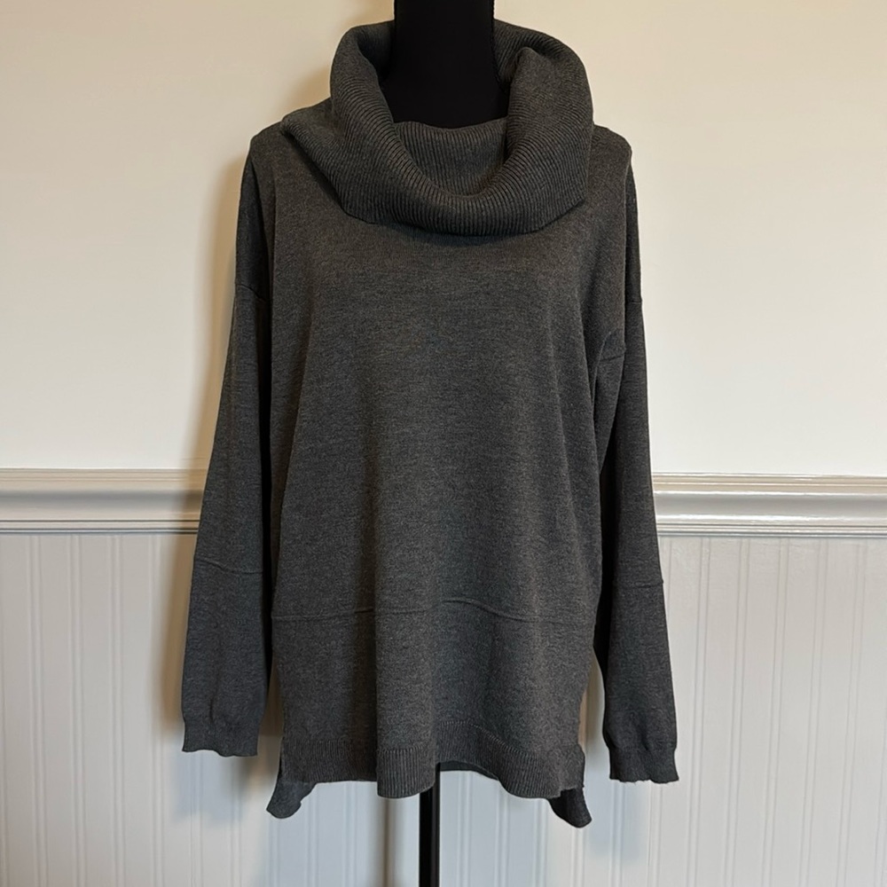 Linda Matthews Cowl Neck Tunic Sweater Gray Women’s Sz Large